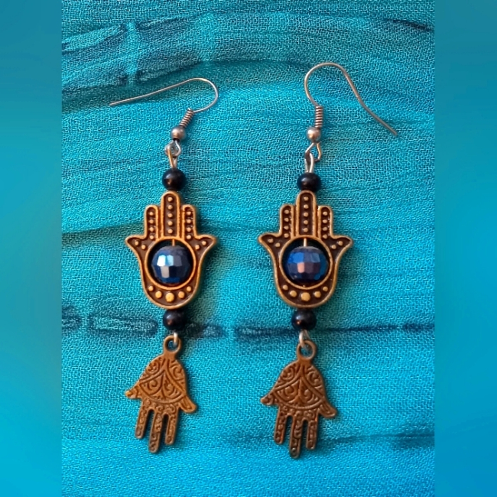 Handmade Hamsa Dangle Earrings